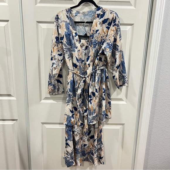 Women’s Blue & White Floral Print Matching Robe and Pants Set Size 2XL Pajamas - Picture 1 of 11